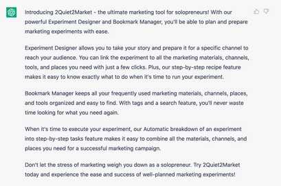 Output from ChatGPT after I gave my boring copy to it Output from ChatGPT after I gave my boring copy to it
